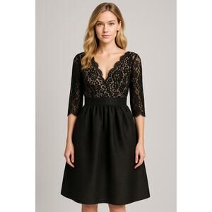 Eliza J Dress Womens 6 Black Lace Bodice Fit & Flare Cocktail Party Holiday